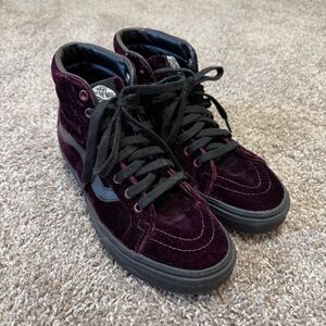 Vans Sk8-Hi Burgundy Crushed Velvet Sneakers W8/M6.5 Whimsigoth Luxe Goth Indie